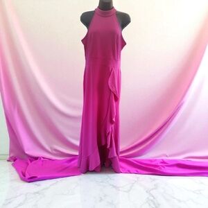 Chic Fuchsia Maxi Dress with Ruffle Detail Size L